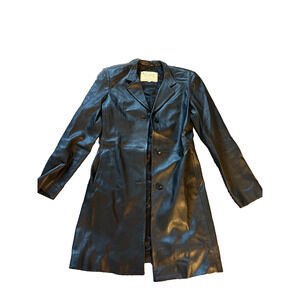 Sax Womens Black Long Sleeve Leather Single Breasted Three Button Coat Jacket
